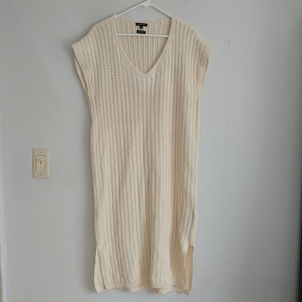 Massimo Dutti Sweater Dress L Cable Knit Cream Wool Blend Craft Upcycle Recycle